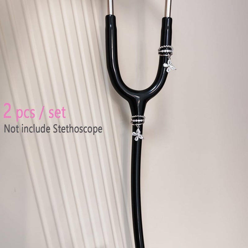 ESWEUOOM Bling Rhinestone Stethoscope Charms Set for nurses, Cute Unique Butterfly Stethoscope Id Name Tag for Doctor Nurse Student Veterinarians pediatrics, Decorative Personalized Nursing Graduation RN Medical Worker Nurse Accessories - Image 3